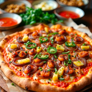 Chicken suya pizza